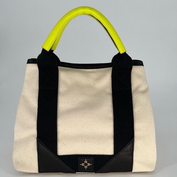 India Hicks Handbags - EUC India Hicks Baby Biscayne Bay Canvas & Leather Bag in Sand and Black Combo
